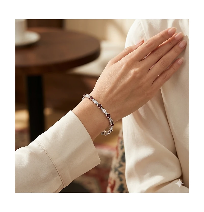 Simona Garnet and Topaz Oval and Round Bracelet in Sterling Silver