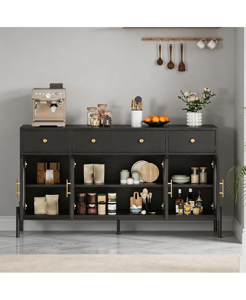 homfan Retro Fluted Acrylic Door Storage Cabinet, Engineered Wood Multi-Functional Sideboard Console with Metal Legs and Anti-Tip Structure