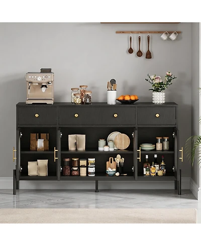 homfan Retro Fluted Acrylic Door Storage Cabinet, Engineered Wood Multi-Functional Sideboard Console with Metal Legs and Anti-Tip Structure