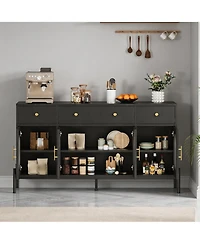homfan Retro Fluted Acrylic Door Storage Cabinet, Engineered Wood Multi-Functional Sideboard Console with Metal Legs and Anti-Tip Structure
