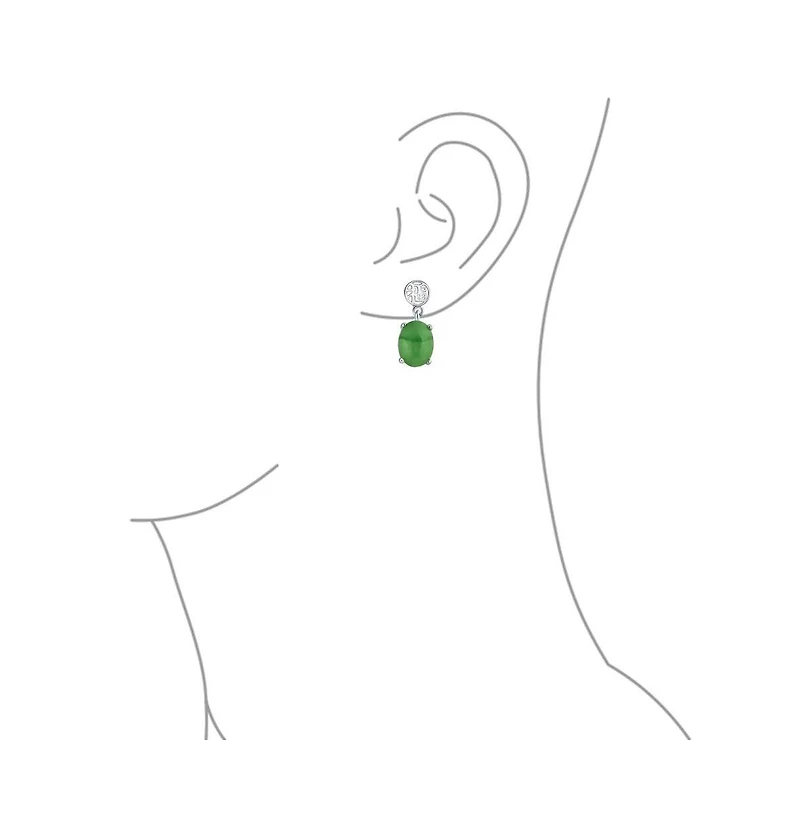 Bling Jewelry Asian Style Chinese Symbols of Good Fortune Green Jade Drop Earrings .925 Sterling Silver