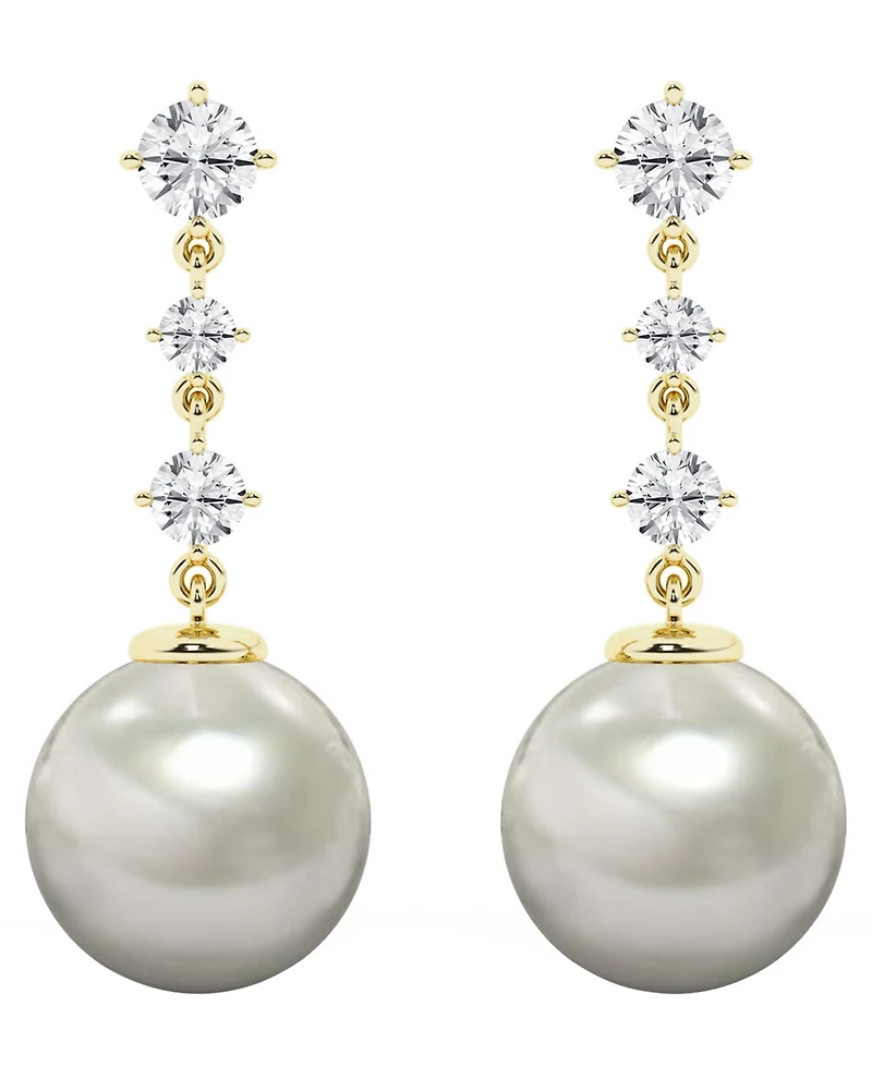 Macy's Cultured Freshwater Pearl (9-10mm) & Diamond Drop Earrings in 10k Yellow Gold
