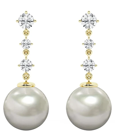 Macy's Cultured Freshwater Pearl (9-10mm) & Diamond Drop Earrings in 10k Yellow Gold