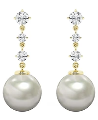 Macy's Cultured Freshwater Pearl (9-10mm) & Diamond Drop Earrings in 10k Yellow Gold