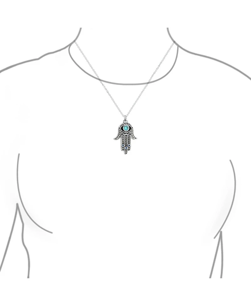 Bling Jewelry Spiritual Talisman Evil Hamsa Hand Pendant Necklace and Cz .925 Sterling Silver