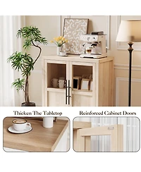 homfan Farmhouse Glass Door Sideboard Cabinet, Heavy Duty Engineered Wood Storage Buffet for Dining Room Living