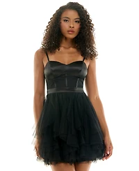 City Studios Juniors' Satin and Chiffon Sleeveless Fit & Flare Dress