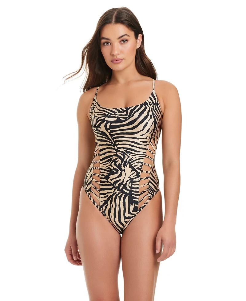 Red Carter Women's Sumatra Island Cross Side Cut One-Piece Swimsuit