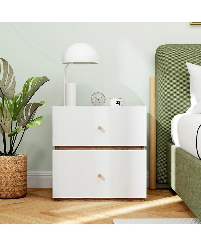 Slickblue 2 Drawer Modern Nightstand with Storage for Bedroom and Living Room