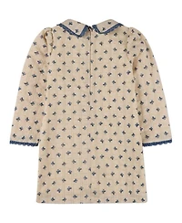 MeMoi Little Girls Embroidered-Bow 100% Cotton Pointelle Lace-Trim Mini-Print Dress