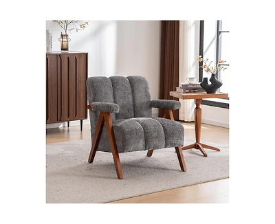 Casainc Rocking Chair with Footrest High Back Rubber Wood Rocking Legs
