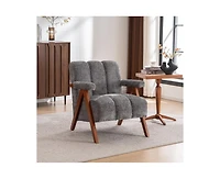 Casainc Rocking Chair with Footrest High Back Rubber Wood Rocking Legs