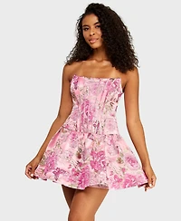 Alex & Sophia Juniors' Strapless Jacquard Dress