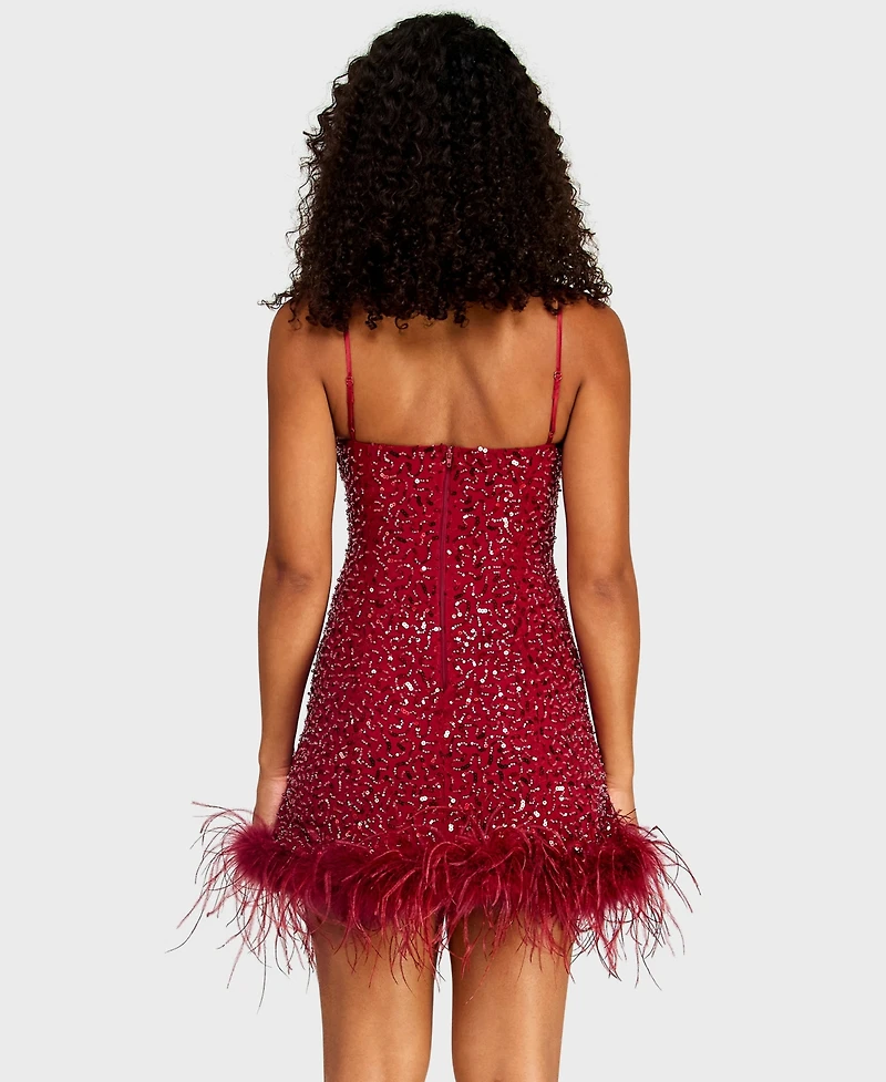 Alex & Sophia Juniors' Square Neck Bead Imitation Pearl Detail Sequin Dress