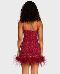 Alex & Sophia Juniors' Square Neck Bead Imitation Pearl Detail Sequin Dress
