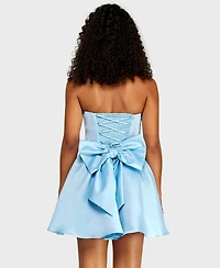 Alex & Sophia Juniors' Back Bow Detail Strapless Satin Dress