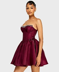 Alex & Sophia Juniors' Strapless Corset Bodice Mikado Dress