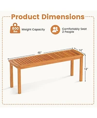 Sugift Acacia Wood Outdoor Garden Bench with Slatted Seat, Weather Resistant Patio Park Bench for 2-3 People