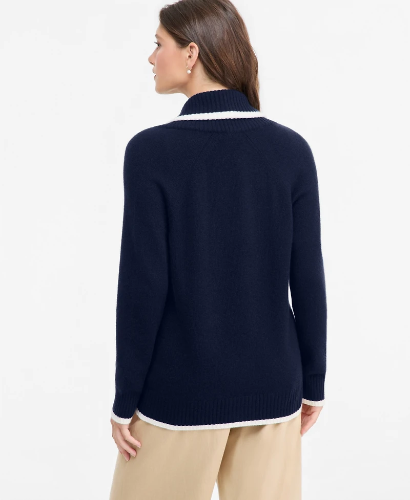 Charter Club Women's 100% Cashmere Tipped Shawl-Collar Boyfriend Cardigan, Macy's Exclusive