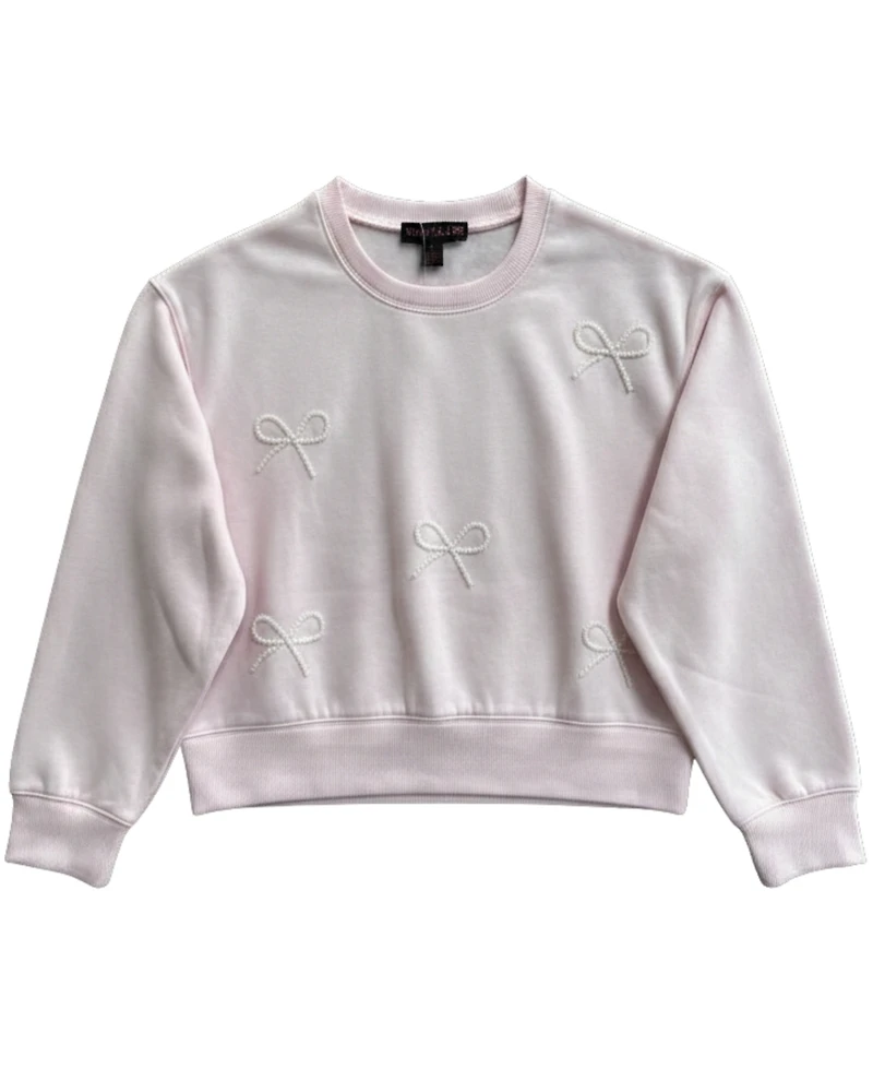 With Jules Girls' 7-16 Mini Imitation Pearl Bow Crewneck Sweatshirt