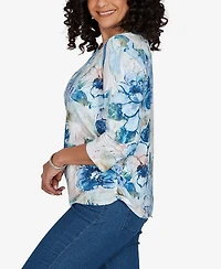 Alfred Dunner Women's Etched Florals Ruched Sides CrewneckTop