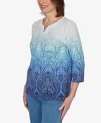 Alfred Dunner Women's Ombre Medallion Knit Top