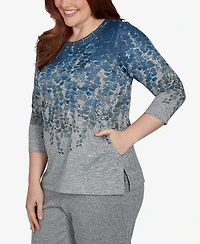 Alfred Dunner Women's Falling Leaves Pocket Knit Top