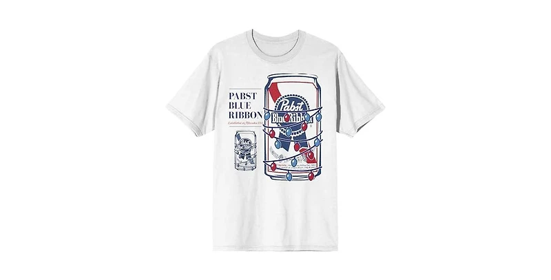 Pabst Blue Ribbon Big & Tall Christmas Lights White Short Sleeve Tee-4XL