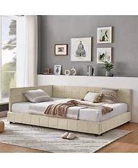 Clihome Full Daybed with Trundle Drawer - Velvet Upholstered Bed Frame Comfortable Backrest and Armrests