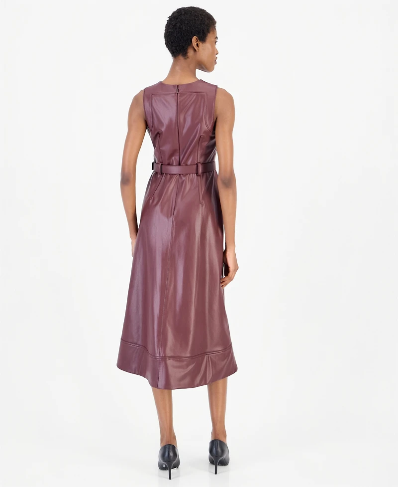 Anne Klein Women's Faux Leather Asymmetrical A-Line Dress