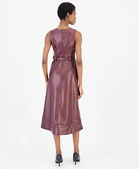 Anne Klein Women's Faux Leather Asymmetrical A-Line Dress