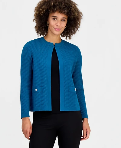 Kasper Women's Round-Neck Long-Sleeve Cardigan Sweater
