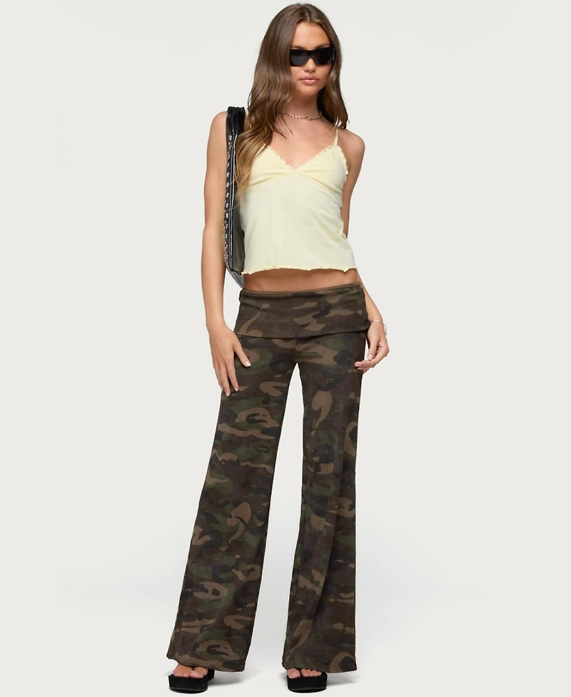 Edikted Women's Lumielle Camo Wide Leg Foldover Pants