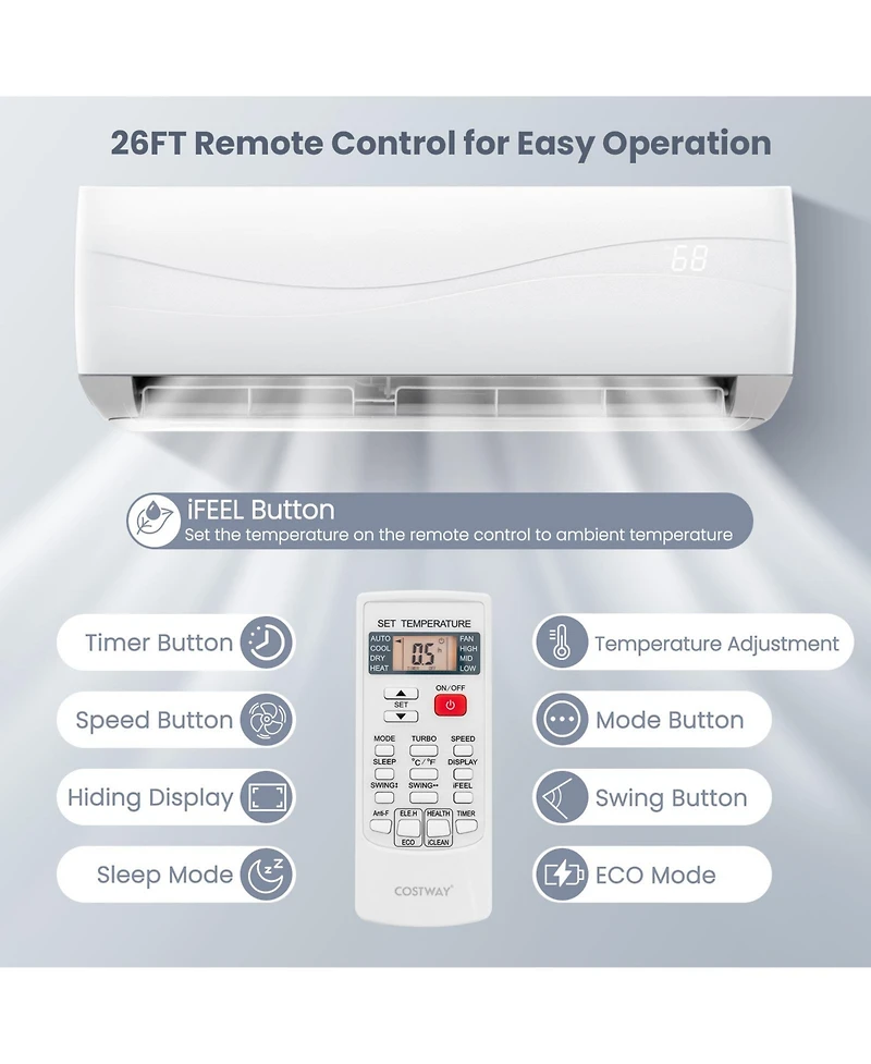 Ecooso Blast Series 12000 Btu 20 SEER2 115V Ductless Mini Split Air Conditioner