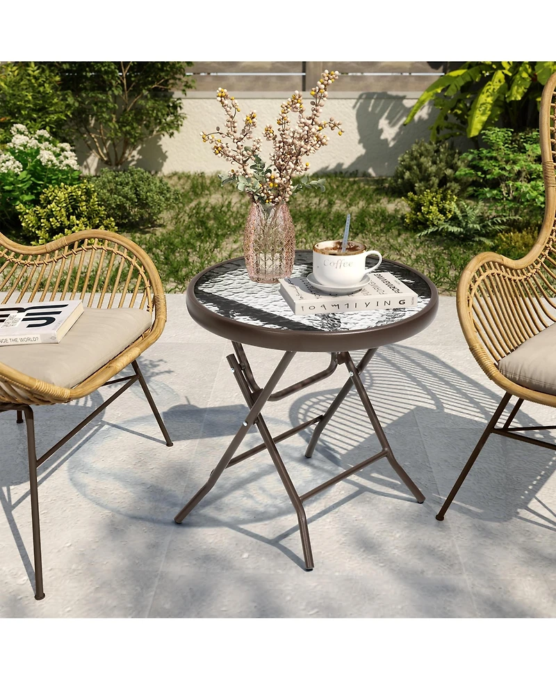 Pellebant Outdoor Folding Tempered Glass Side Table Patio Bistro Coffee Table