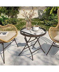 Pellebant Outdoor Folding Tempered Glass Side Table Patio Bistro Coffee Table