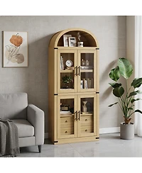 homfan Modern Farmhouse Arched Top Bookcase, Mdf Storage Cabinet with Glass Doors and Anti-Tip Straps, Easy Assembly Display Shelf
