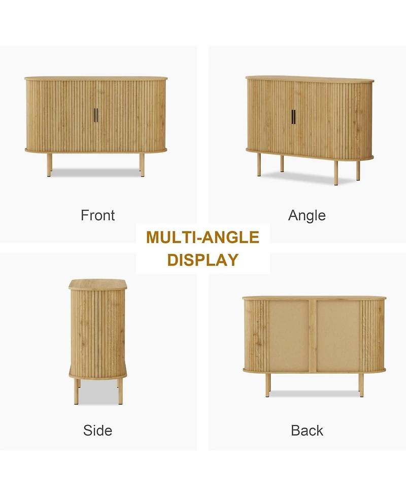 homfan 47 Inch Modern Fluted Wooden Console, Sideboard Buffet with Sliding Doors and Adjustable Shelves for Freestanding Home Storage