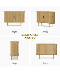 homfan 47 Inch Modern Fluted Wooden Console, Sideboard Buffet with Sliding Doors and Adjustable Shelves for Freestanding Home Storage