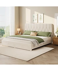 gaomon Bed Frame with 2 Drawers, Velvet Upholstered Platform Bed with Wooden Slats for Bedroom, No Box Spring Needed, Easy Assembly