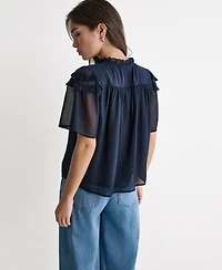 Bcbg Women's Crewneck Short-Sleeve Ruffle Top
