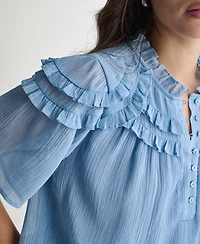 Bcbg Women's Crewneck Short-Sleeve Ruffle Top