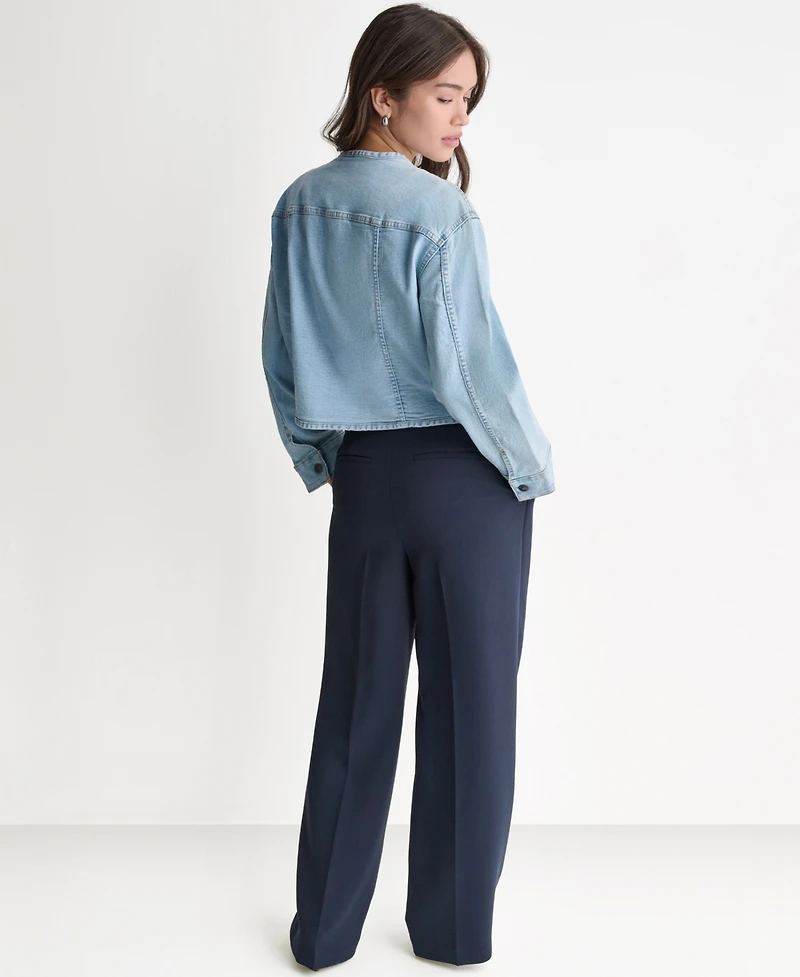 Bcbg Women's Boxy Crewneck Button-Front Denim Jacket