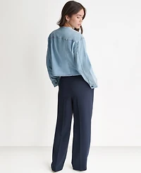Bcbg Women's Boxy Crewneck Button-Front Denim Jacket