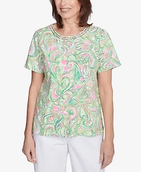 Alfred Dunner Petite Abstract Scroll Crew Neck Top