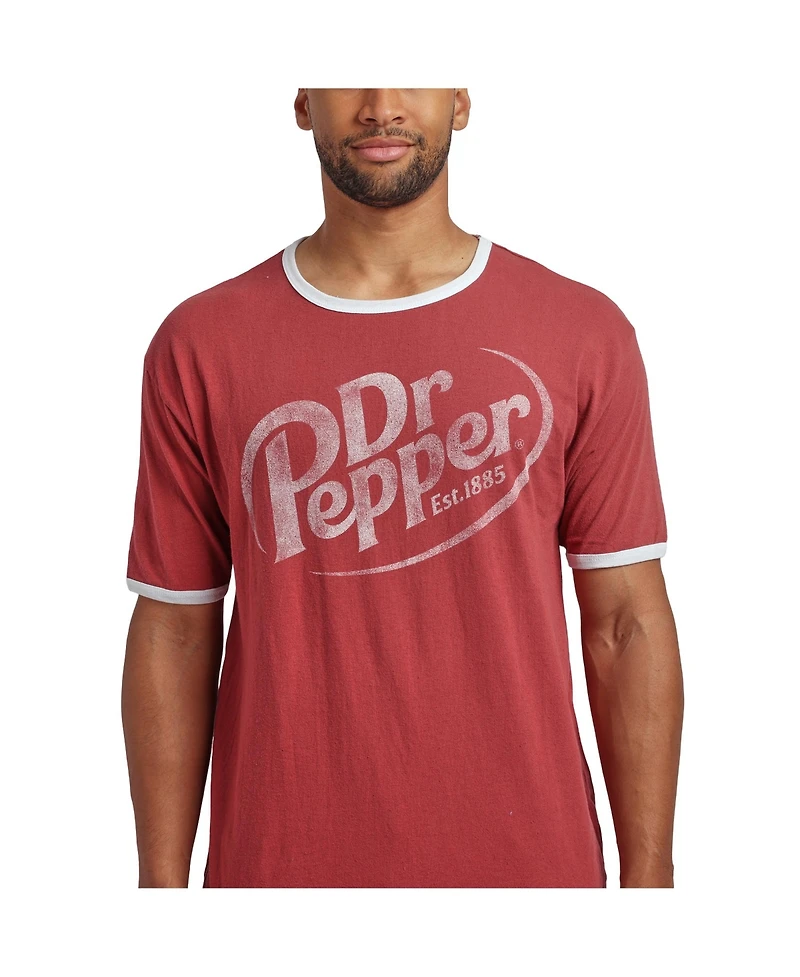 Dr. Pepper Men's Dr Logo Crew Neck Short Sleeve Red Ringer Tee -Large