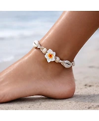 Rebl Jewelry Women's Beaded Shell Flower Anklet