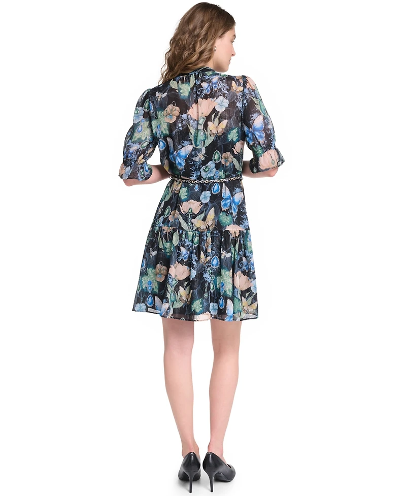 Karl Lagerfeld Paris Petite Belted V-Neck Dress