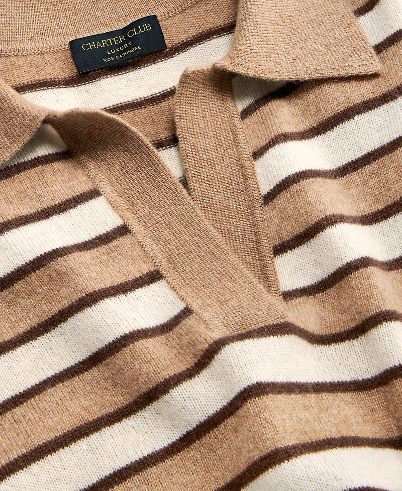 Charter Club Women's 100% Cashmere Striped Collared V-Neck Sweater, Macy's Exclusive