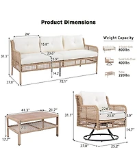 Asagikoiai 4-Piece Outdoor Conversation Set, Modular Pe Wicker Couch with Wood Coffee Table